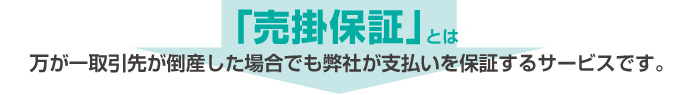 「売掛保証」とは万が一取引先が倒産した場合でも弊社が支払いを保証するサービスです。