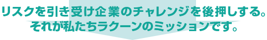 リスクを引き受け企業のチャレンジを後押しする。それが私たちラクーンのミッションです。