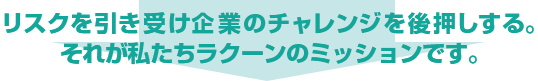 リスクを引き受け企業のチャレンジを後押しする　それが私たちラクーンのミッションです。